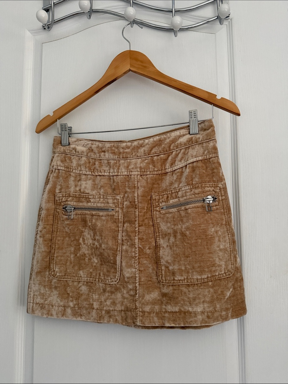 Free People Camel Velvet Mini Skirt with Zip Detail